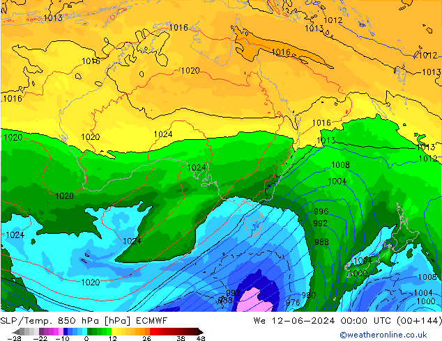 850 hPa Yer Bas./Sıc ECMWF Çar 12.06.2024 00 UTC