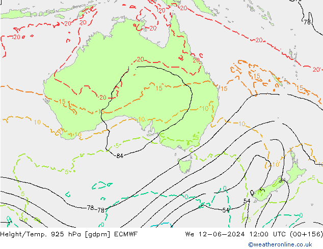 Géop./Temp. 925 hPa ECMWF mer 12.06.2024 12 UTC