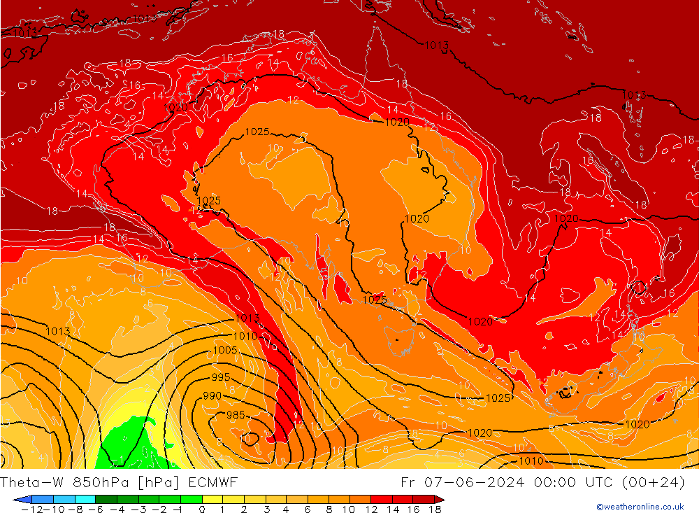 Theta-W 850hPa ECMWF Sex 07.06.2024 00 UTC