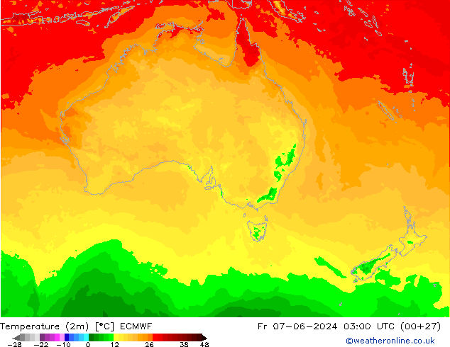 Temperature (2m) ECMWF Fr 07.06.2024 03 UTC