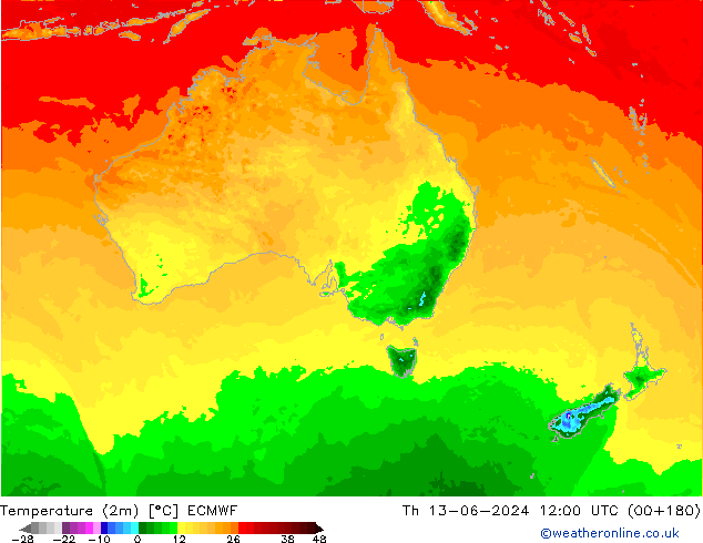 Temperatura (2m) ECMWF Qui 13.06.2024 12 UTC