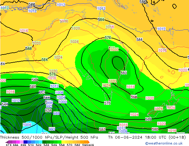 Thck 500-1000hPa ECMWF czw. 06.06.2024 18 UTC