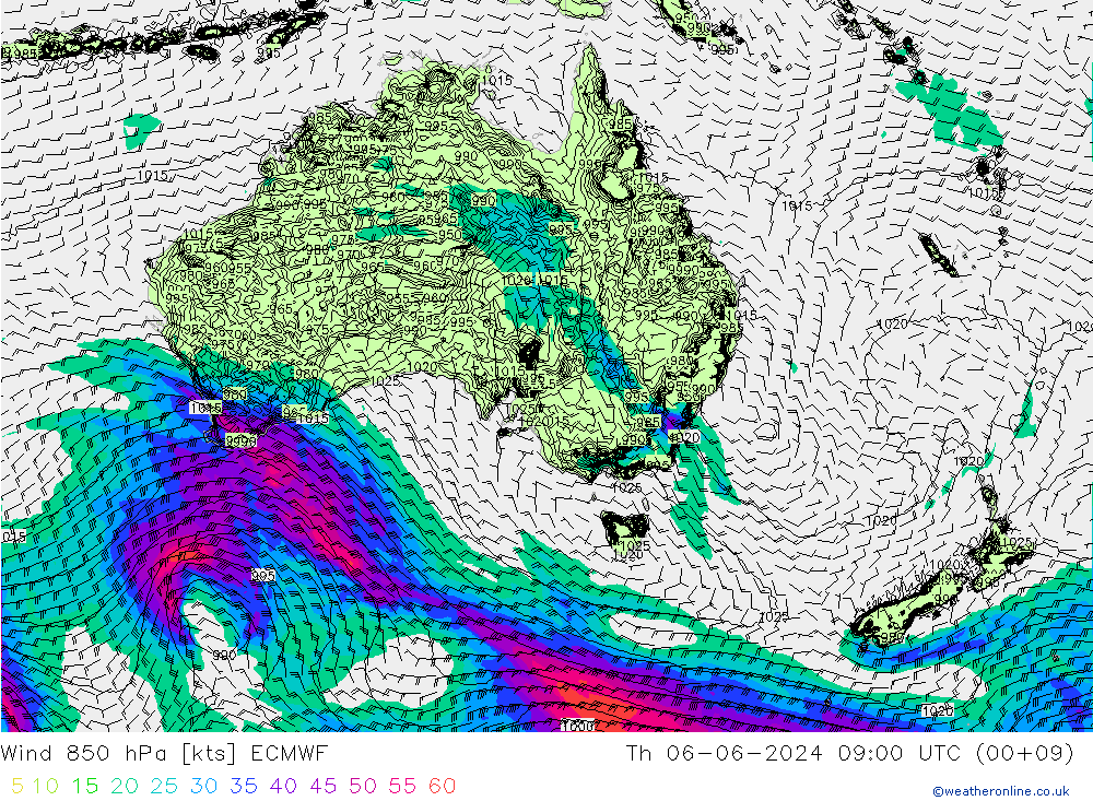 Wind 850 hPa ECMWF Čt 06.06.2024 09 UTC