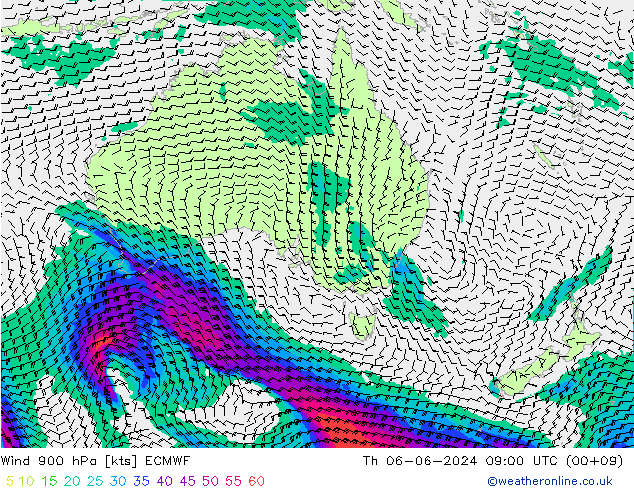 Vent 900 hPa ECMWF jeu 06.06.2024 09 UTC