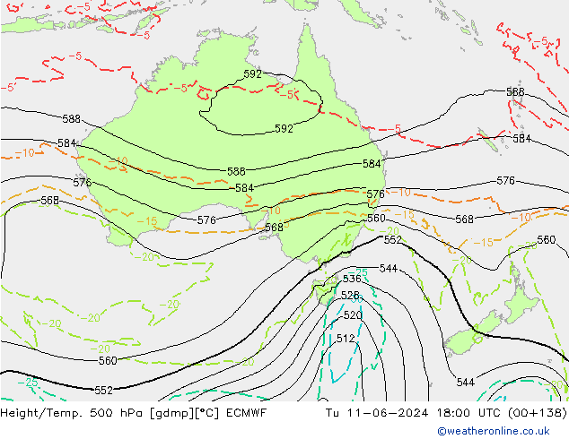 Z500/Rain (+SLP)/Z850 ECMWF Ter 11.06.2024 18 UTC