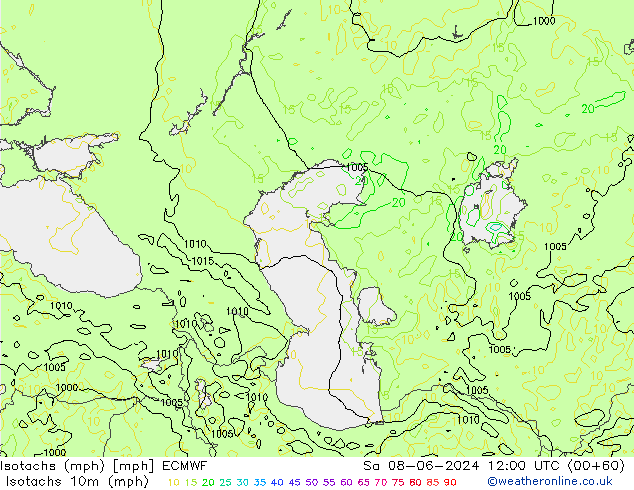 Isotachs (mph) ECMWF Sa 08.06.2024 12 UTC