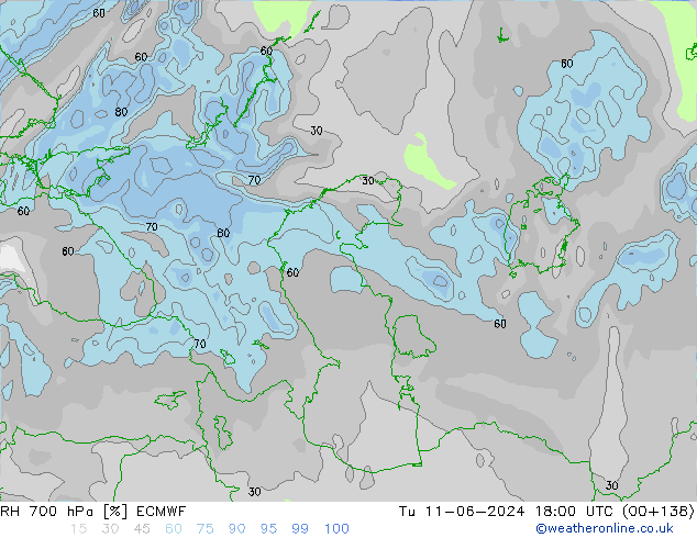 Humedad rel. 700hPa ECMWF mar 11.06.2024 18 UTC