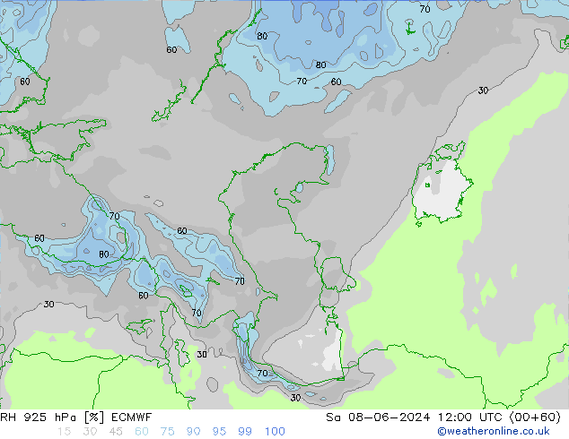 RH 925 hPa ECMWF so. 08.06.2024 12 UTC