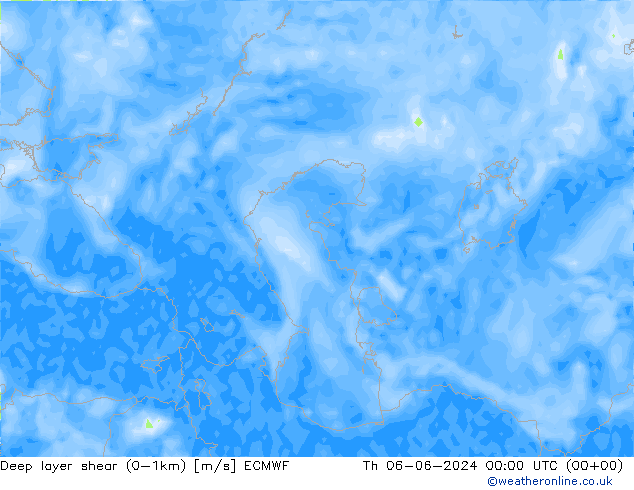 Deep layer shear (0-1km) ECMWF Do 06.06.2024 00 UTC