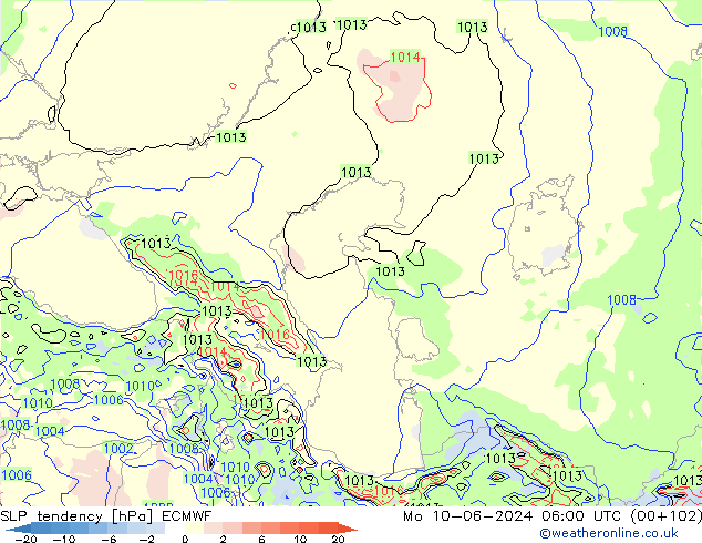 Tendencia de presión ECMWF lun 10.06.2024 06 UTC