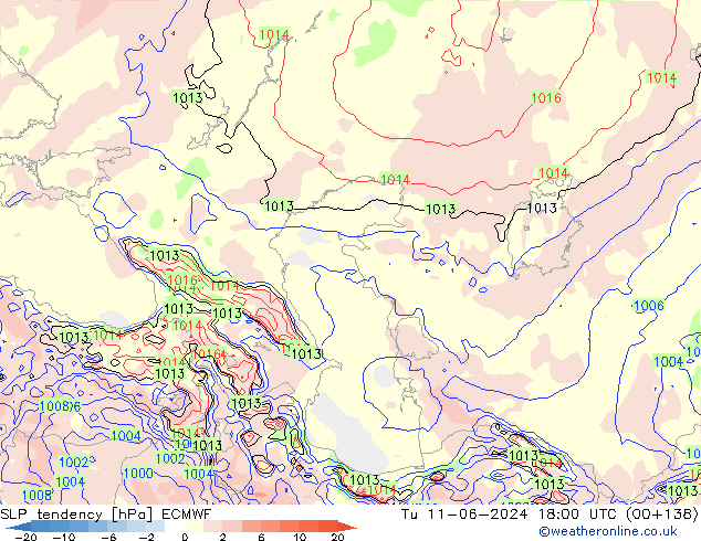 Tendenza di Pressione ECMWF mar 11.06.2024 18 UTC