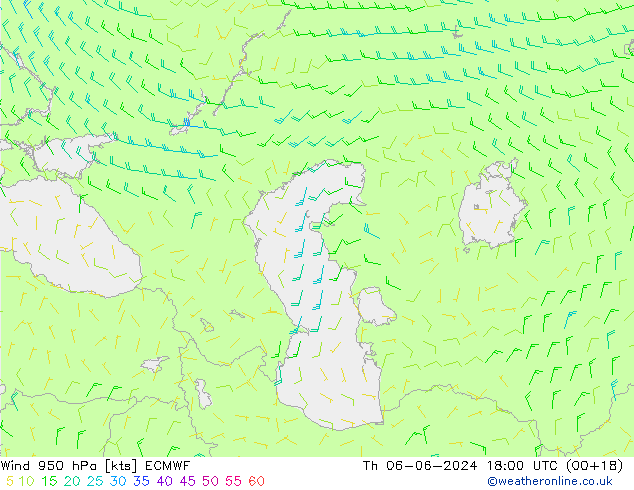 Vento 950 hPa ECMWF Qui 06.06.2024 18 UTC