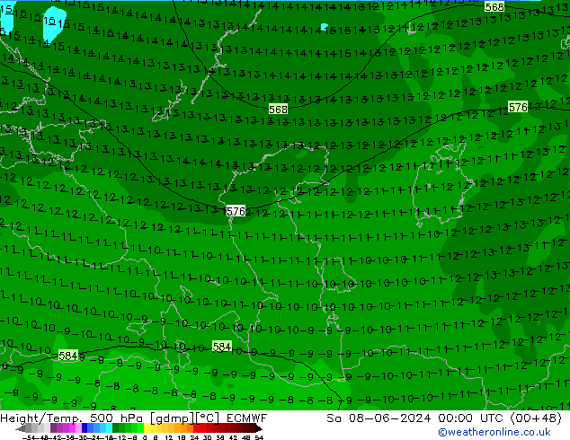 Z500/Rain (+SLP)/Z850 ECMWF Sa 08.06.2024 00 UTC