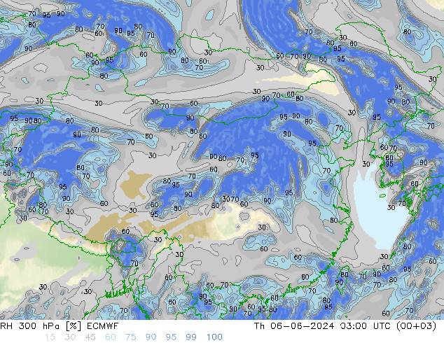 RH 300 hPa ECMWF Th 06.06.2024 03 UTC