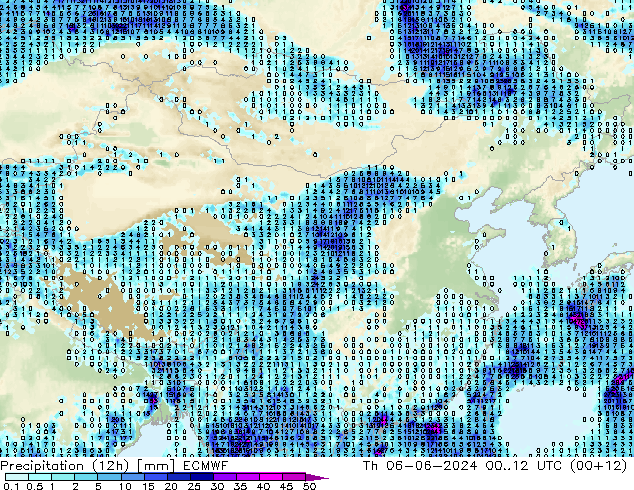 降水量 (12h) ECMWF 星期四 06.06.2024 12 UTC