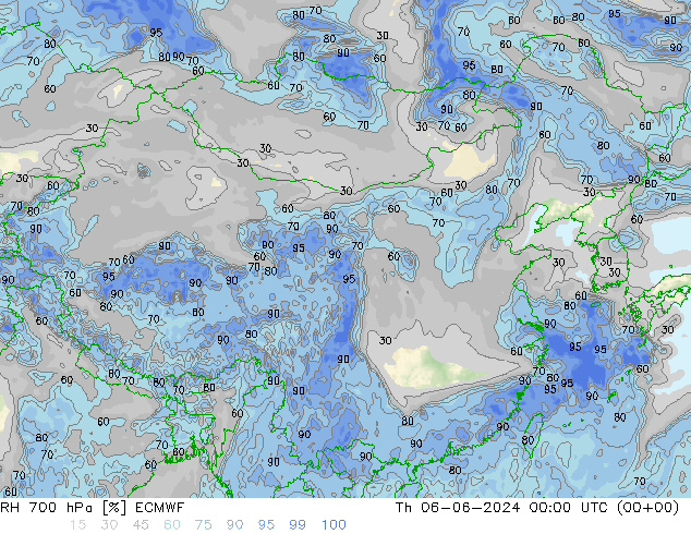 RH 700 hPa ECMWF 星期四 06.06.2024 00 UTC