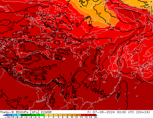 Theta-W 850hPa ECMWF 星期五 07.06.2024 00 UTC