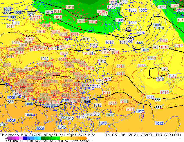 Thck 500-1000hPa ECMWF czw. 06.06.2024 03 UTC