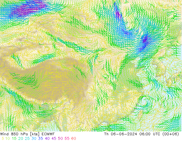 Wind 850 hPa ECMWF Th 06.06.2024 06 UTC