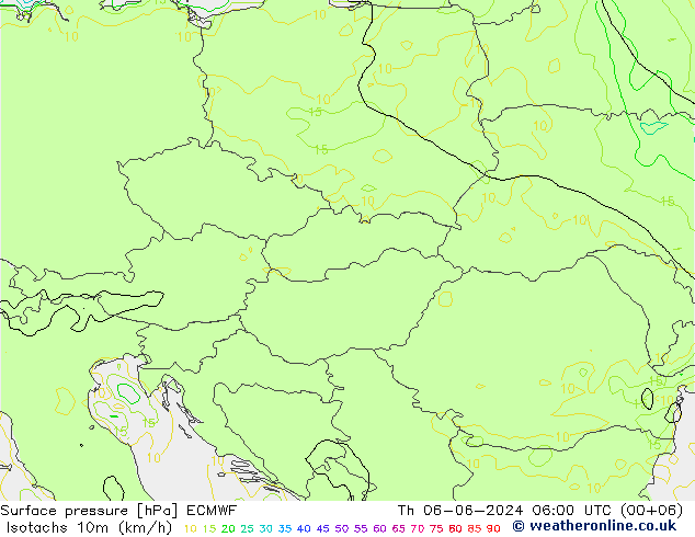 Isotachs (kph) ECMWF чт 06.06.2024 06 UTC