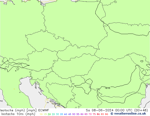 Isotachen (mph) ECMWF za 08.06.2024 00 UTC