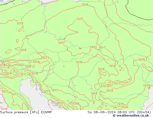 Presión superficial ECMWF sáb 08.06.2024 06 UTC