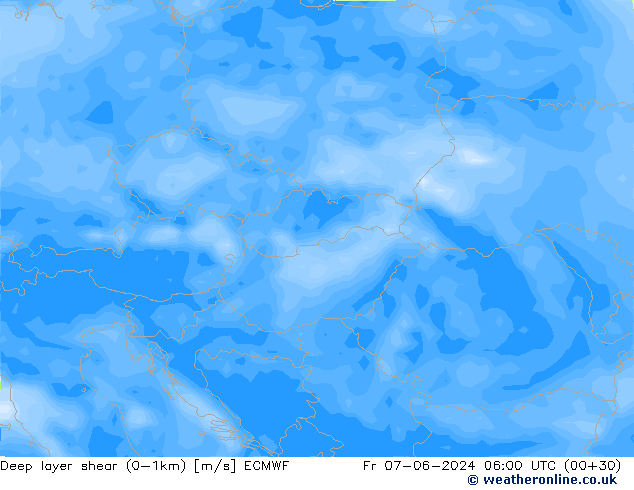 Deep layer shear (0-1km) ECMWF Fr 07.06.2024 06 UTC