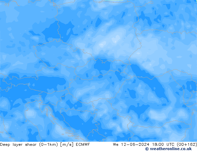 Deep layer shear (0-1km) ECMWF śro. 12.06.2024 18 UTC