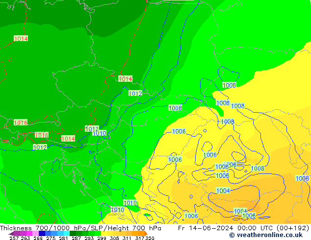 Thck 700-1000 hPa ECMWF ven 14.06.2024 00 UTC