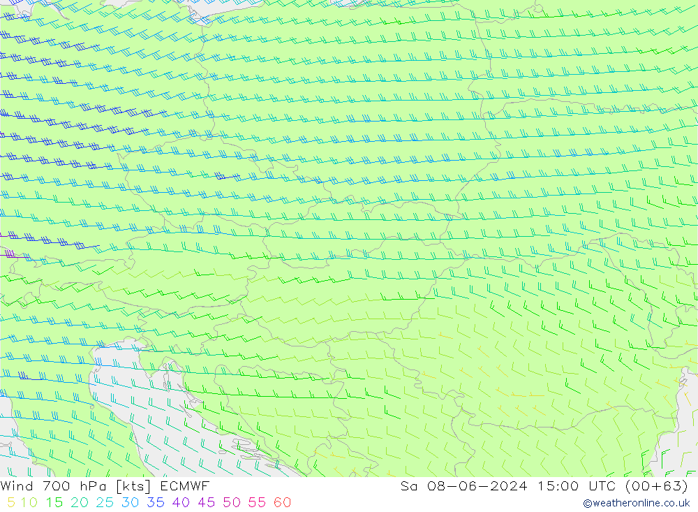 Wind 700 hPa ECMWF za 08.06.2024 15 UTC