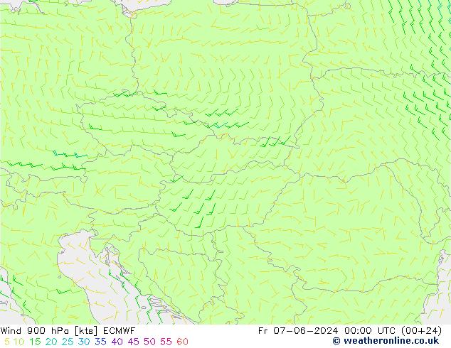 Rüzgar 900 hPa ECMWF Cu 07.06.2024 00 UTC