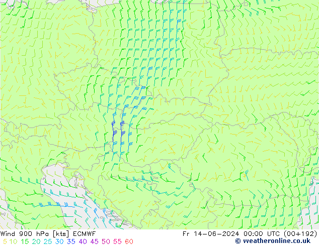 Vent 900 hPa ECMWF ven 14.06.2024 00 UTC