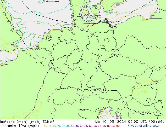 Isotaca (mph) ECMWF lun 10.06.2024 00 UTC