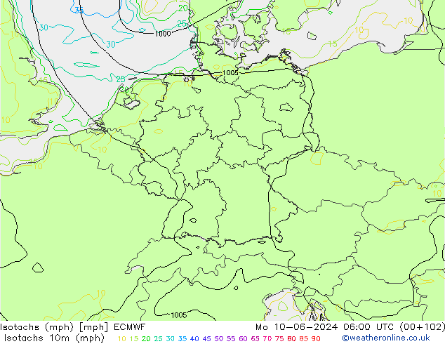 Eşrüzgar Hızları mph ECMWF Pzt 10.06.2024 06 UTC