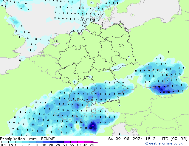 Précipitation ECMWF dim 09.06.2024 21 UTC