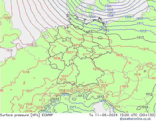 Presión superficial ECMWF mar 11.06.2024 12 UTC