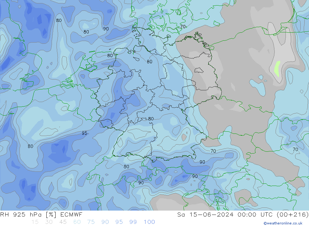 RH 925 hPa ECMWF so. 15.06.2024 00 UTC