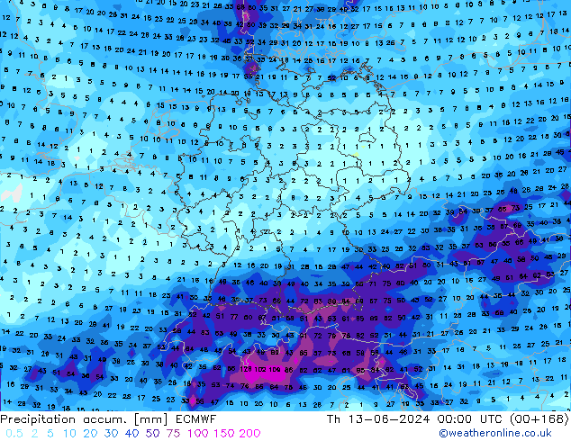 Nied. akkumuliert ECMWF Do 13.06.2024 00 UTC