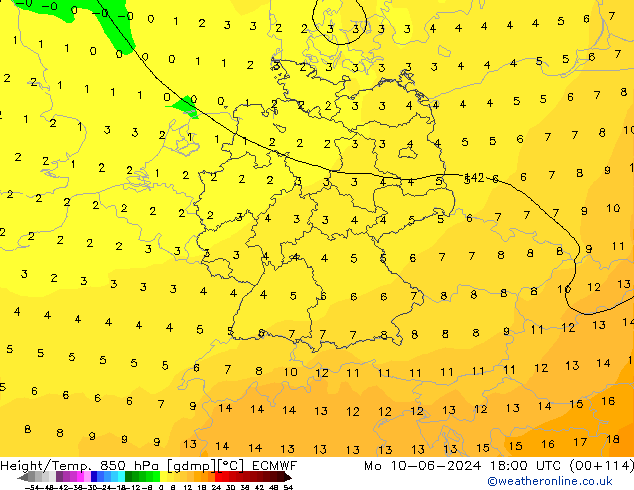 Z500/Yağmur (+YB)/Z850 ECMWF Pzt 10.06.2024 18 UTC