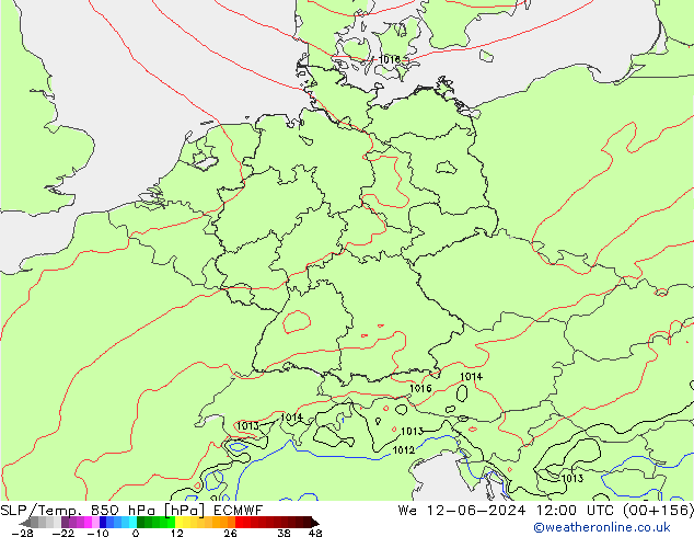 SLP/Temp. 850 hPa ECMWF mer 12.06.2024 12 UTC