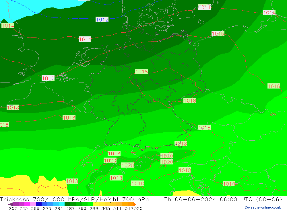 Schichtdicke 700-1000 hPa ECMWF Do 06.06.2024 06 UTC