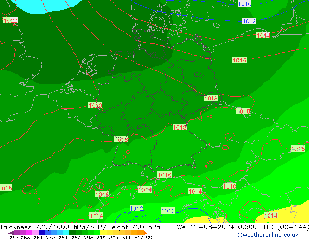 Dikte700-1000 hPa ECMWF wo 12.06.2024 00 UTC