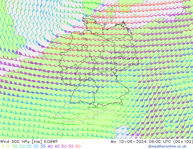 风 500 hPa ECMWF 星期一 10.06.2024 06 UTC