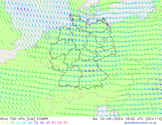 Wind 700 hPa ECMWF Mo 10.06.2024 18 UTC