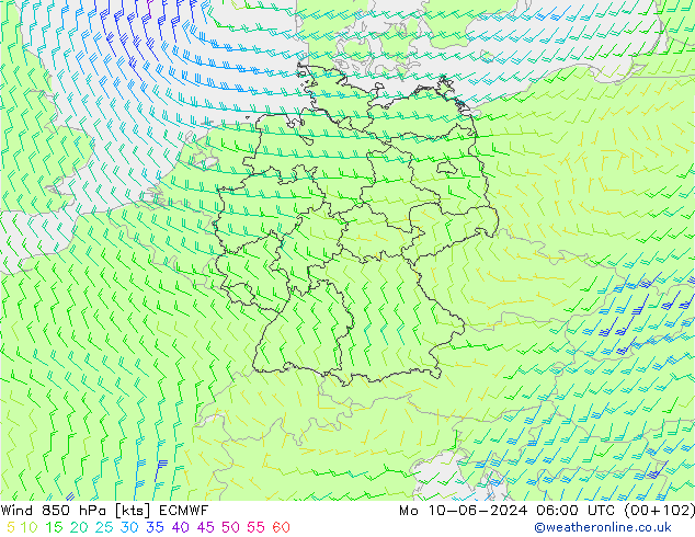 Wind 850 hPa ECMWF Mo 10.06.2024 06 UTC