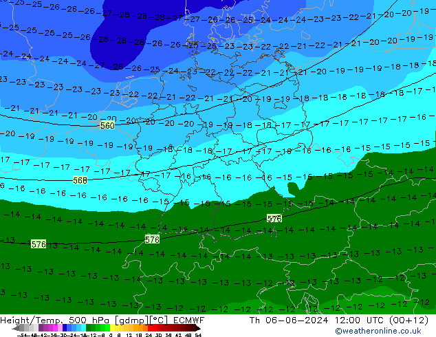 Yükseklik/Sıc. 500 hPa ECMWF Per 06.06.2024 12 UTC