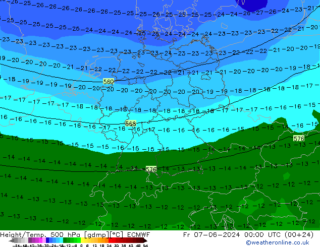 Z500/Rain (+SLP)/Z850 ECMWF Pá 07.06.2024 00 UTC