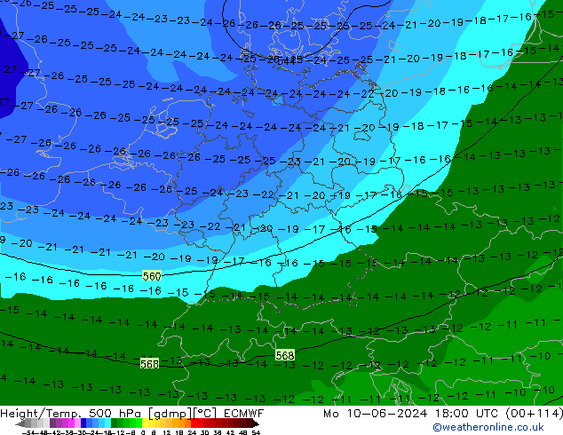 Z500/Yağmur (+YB)/Z850 ECMWF Pzt 10.06.2024 18 UTC