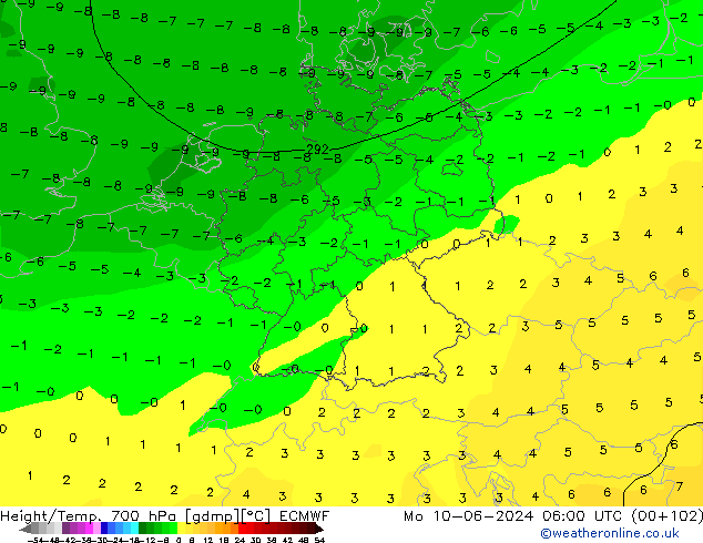 Height/Temp. 700 hPa ECMWF 星期一 10.06.2024 06 UTC