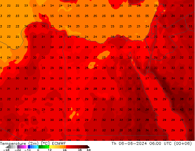 Temperatuurkaart (2m) ECMWF do 06.06.2024 06 UTC